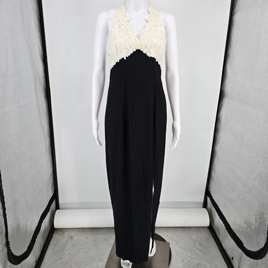 Vintage 1990s Zum Zum Black/Ivory Lace Bodice Formal Maxi Dress (Size 4/S)
