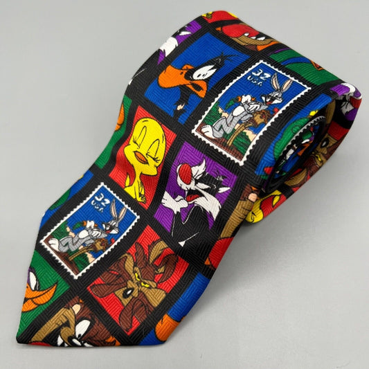 Vintage 90s NWT Deadstock Looney Tunes X Postal Service Stamp Collection Necktie