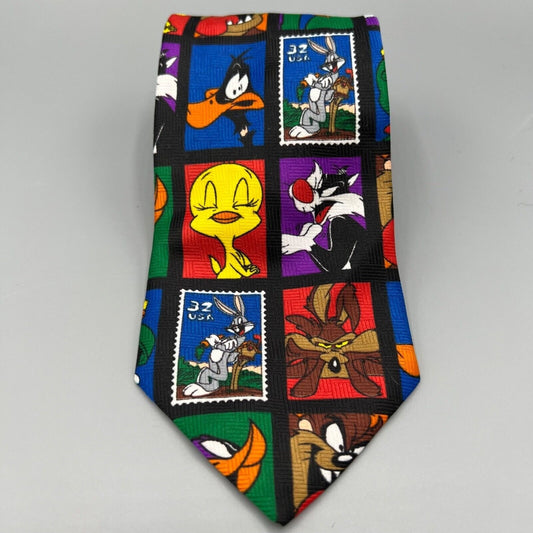 Vintage 90s NWT Deadstock Looney Tunes X Postal Service Stamp Collection Necktie