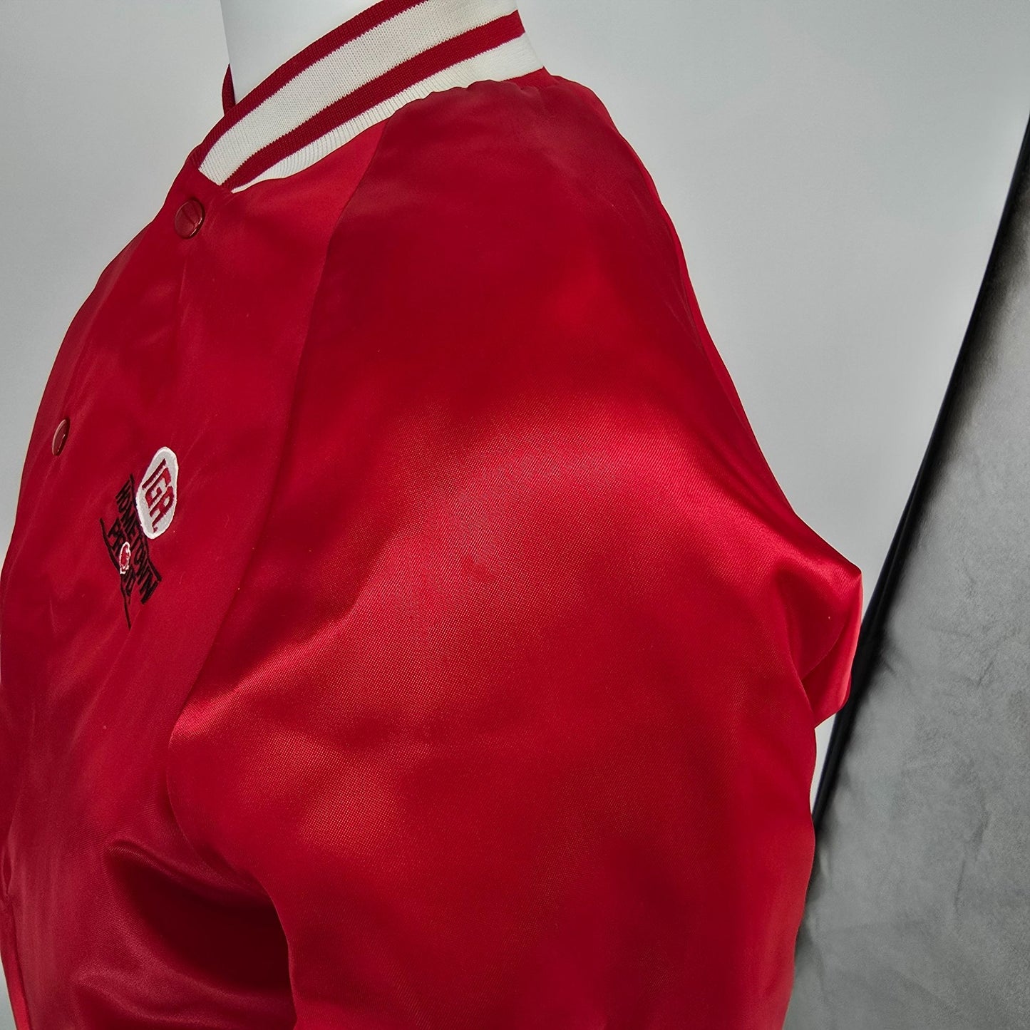 Vintage 1990s King Louie IGA Hometown Proud Nylon Satin Bomber Jacket (M)