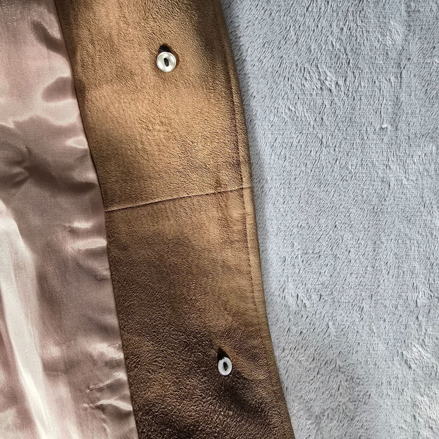 Vintage 1960s Unbranded Women's Camel Suede Leather Collarless Car Coat (M)