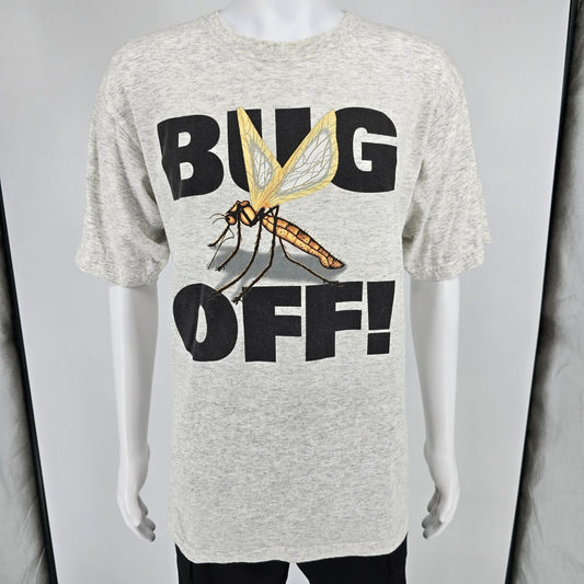Vintage 1990s Royal Avalon "Bug Off!" Heather Gray Mosquito Graphic T-Shirt (L)