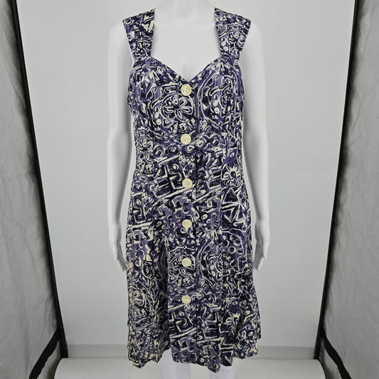 Vintage 1990s DBY Purple Abstract Rayon Button Front Sundress (Juniors Small)