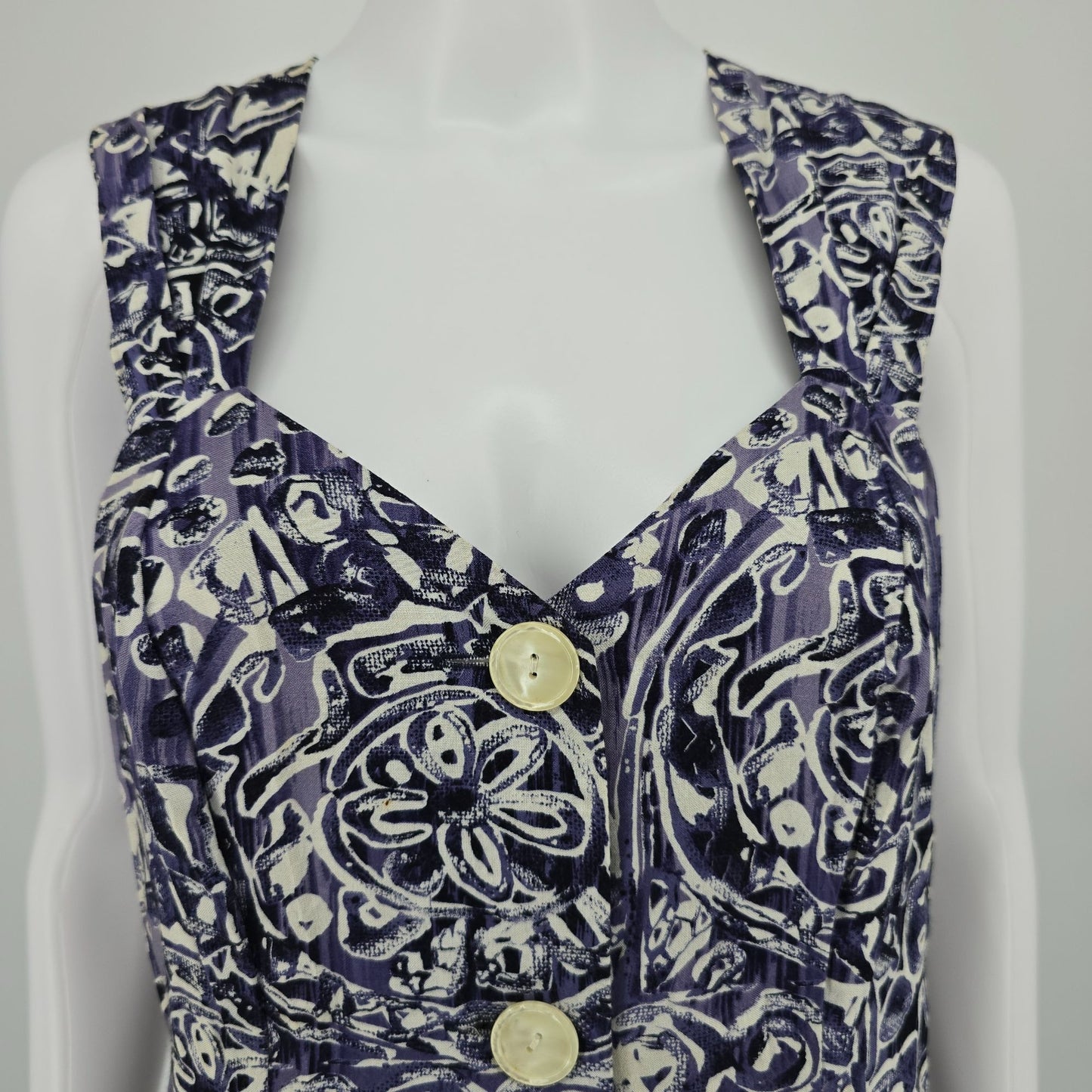 Vintage 1990s DBY Purple Abstract Rayon Button Front Sundress (Juniors Small)