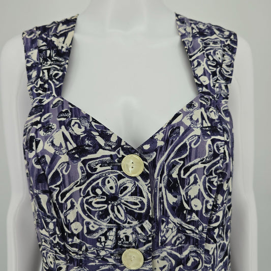 Vintage 1990s DBY Purple Abstract Rayon Button Front Sundress (Juniors Small)