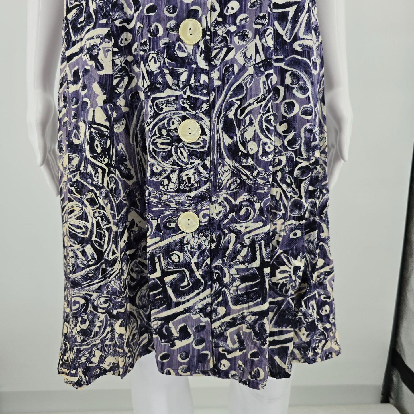 Vintage 1990s DBY Purple Abstract Rayon Button Front Sundress (Juniors Small)
