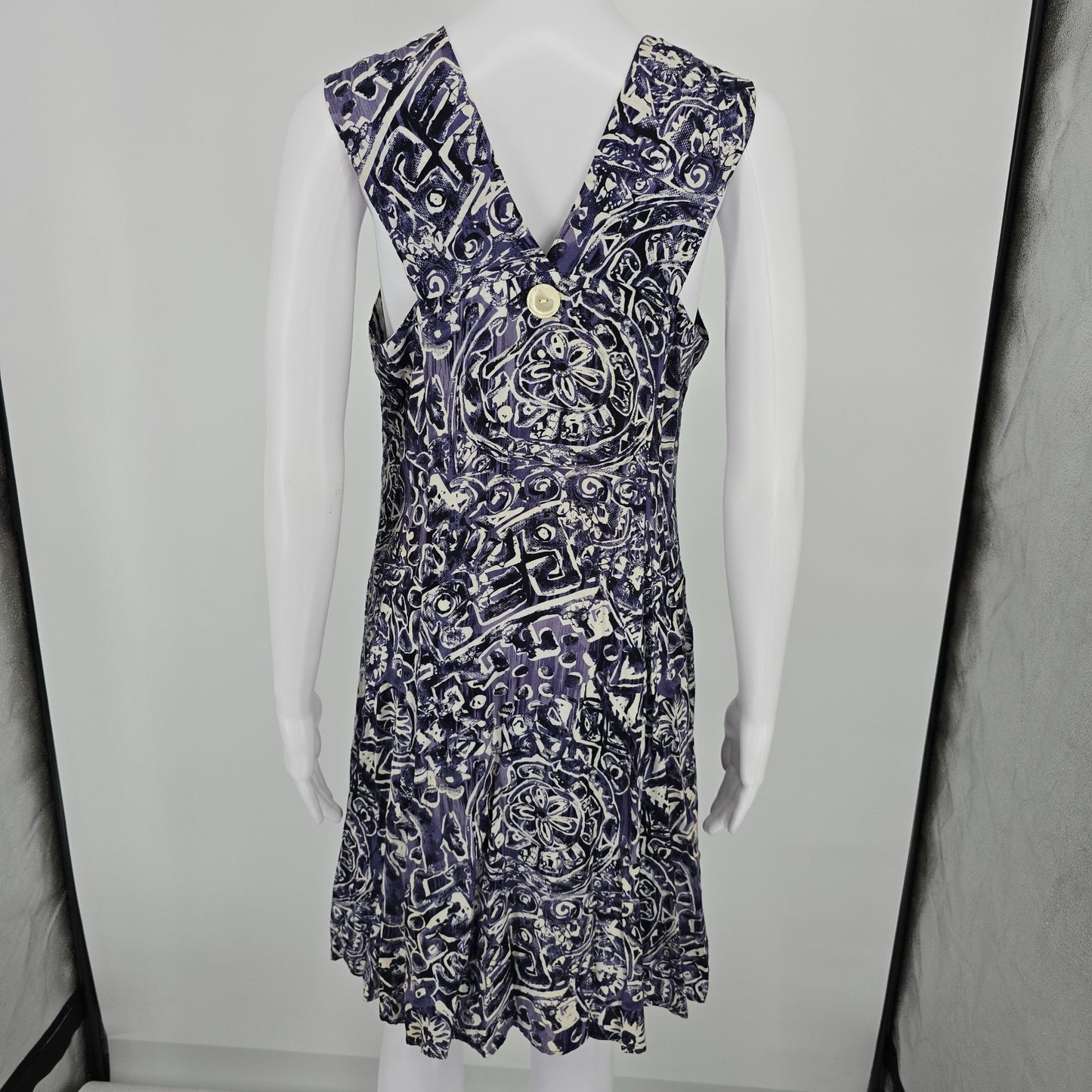 Vintage 1990s DBY Purple Abstract Rayon Button Front Sundress (Juniors Small)