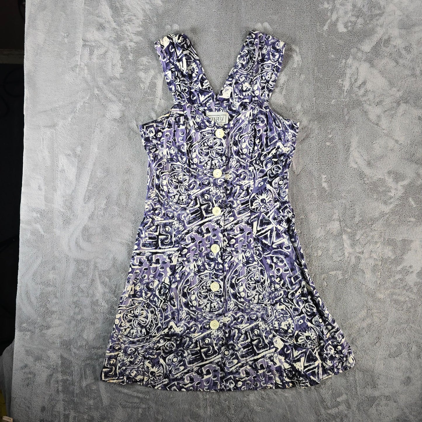 Vintage 1990s DBY Purple Abstract Rayon Button Front Sundress (Juniors Small)