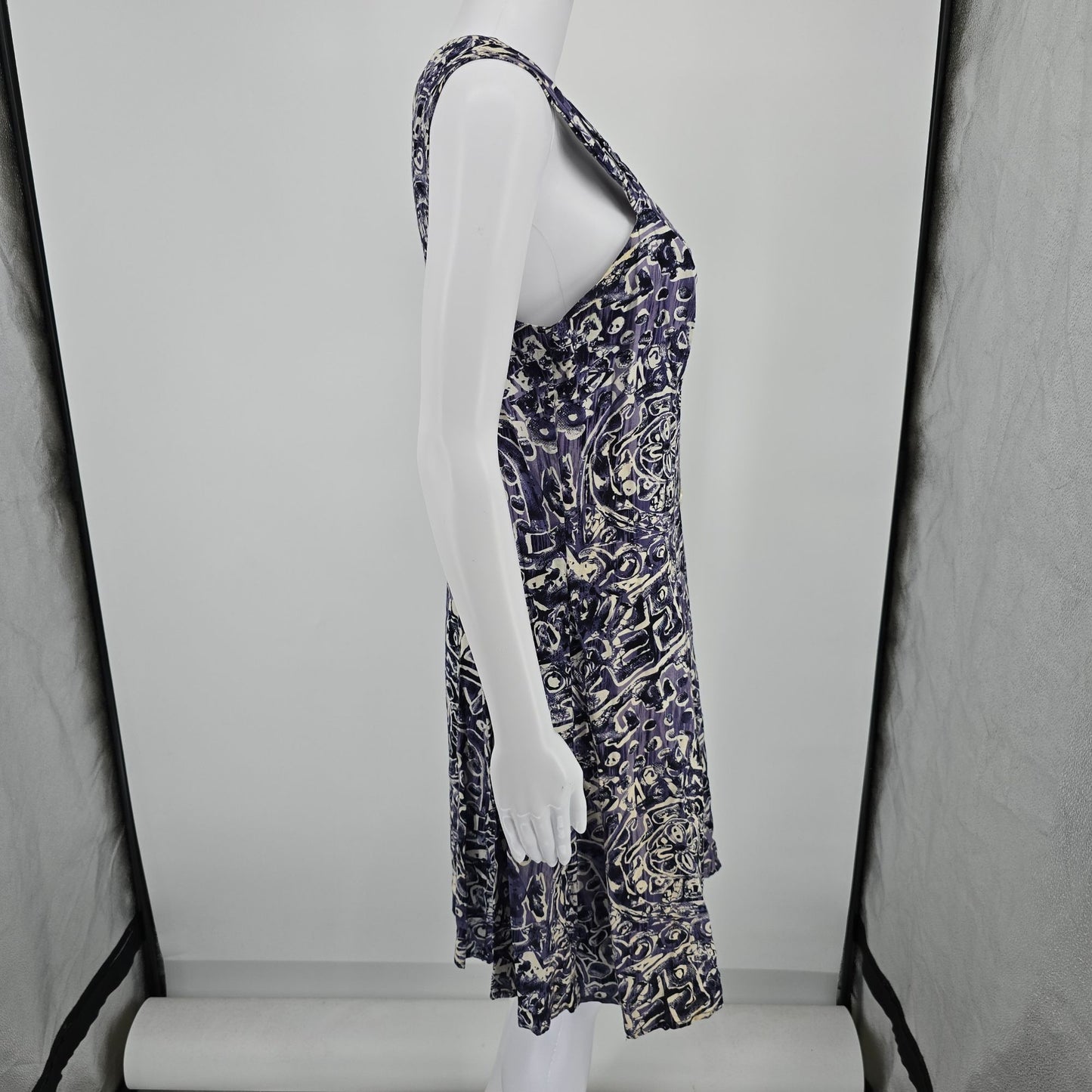 Vintage 1990s DBY Purple Abstract Rayon Button Front Sundress (Juniors Small)