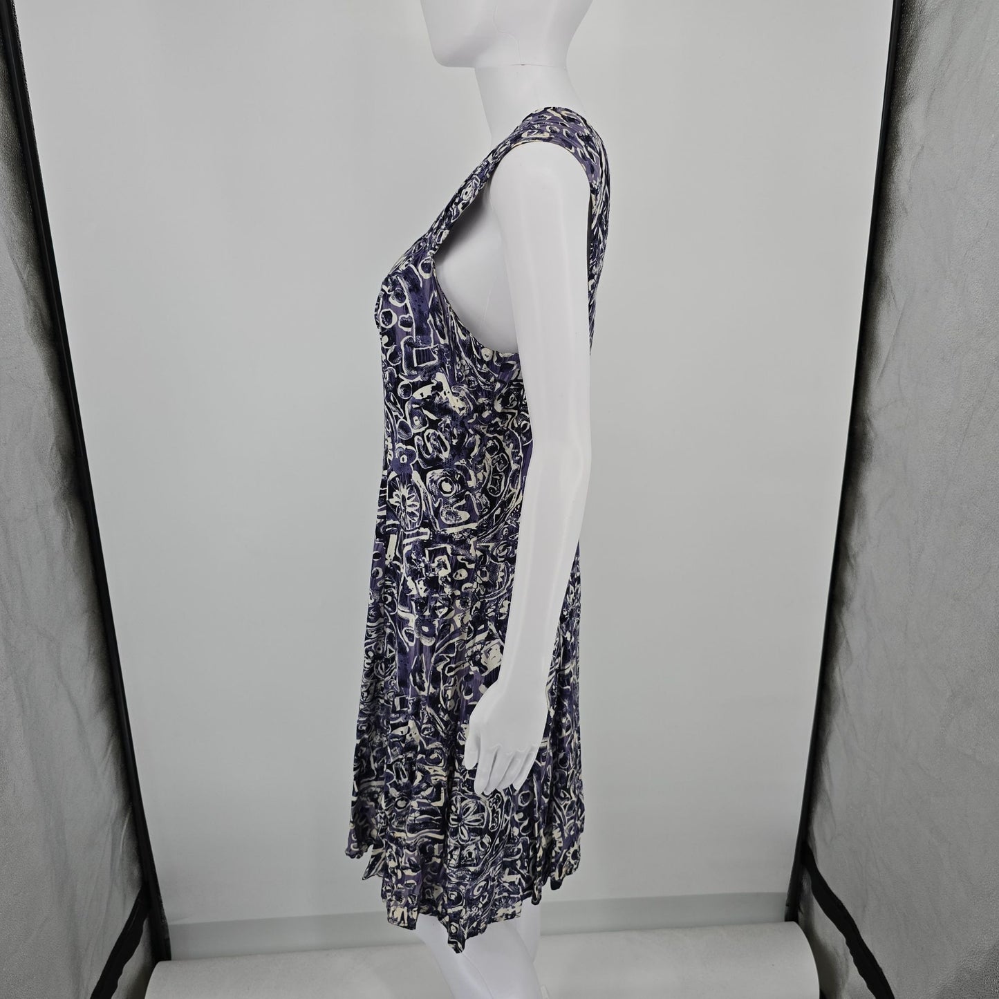 Vintage 1990s DBY Purple Abstract Rayon Button Front Sundress (Juniors Small)