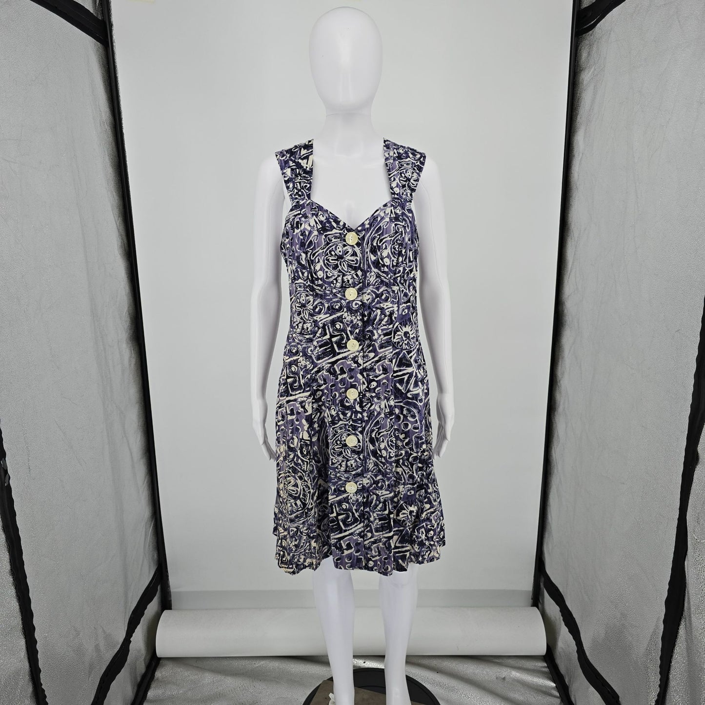 Vintage 1990s DBY Purple Abstract Rayon Button Front Sundress (Juniors Small)