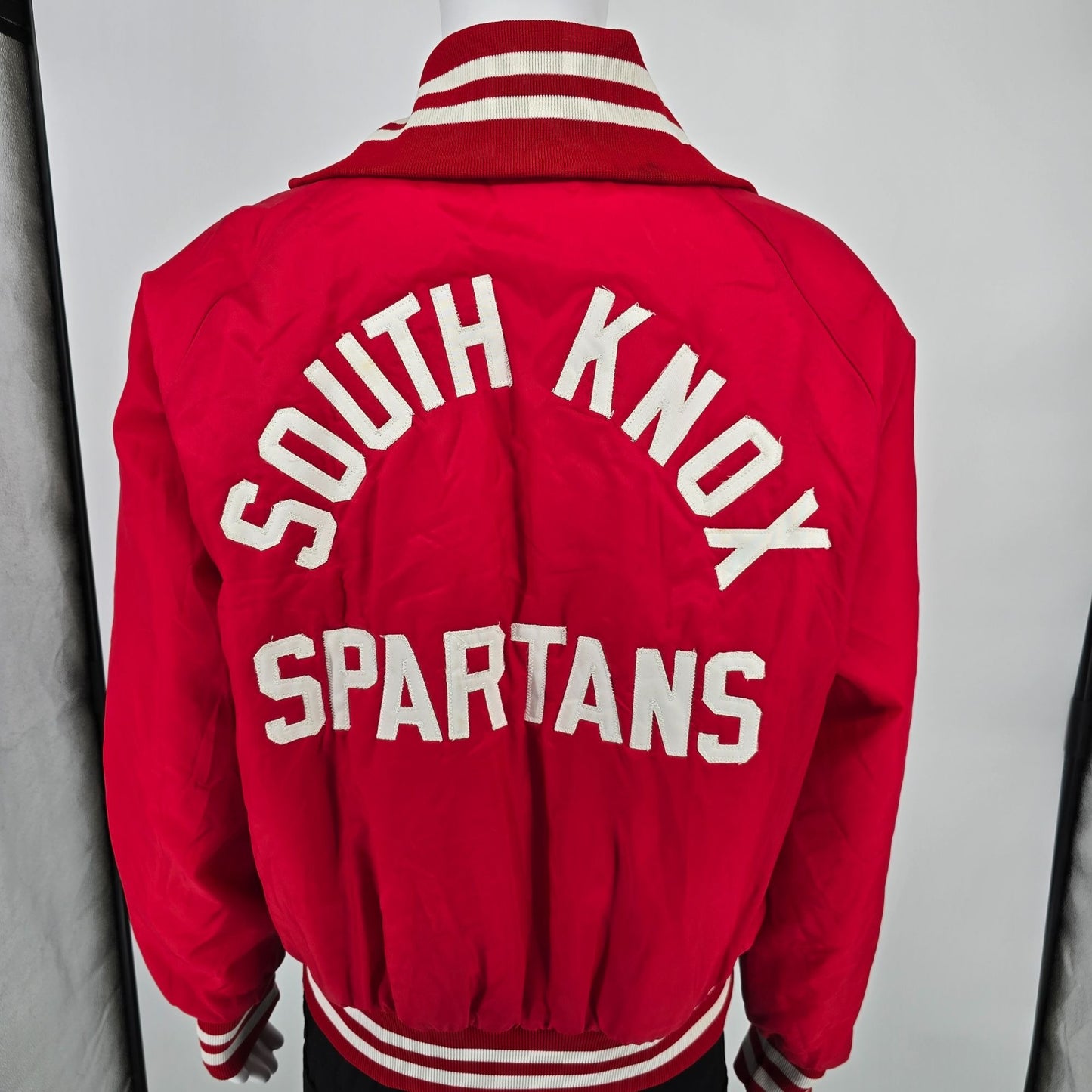 Vintage 1970s Gus Doerner Sports South Knox Spartans Satin Bomber Jacket (XL)