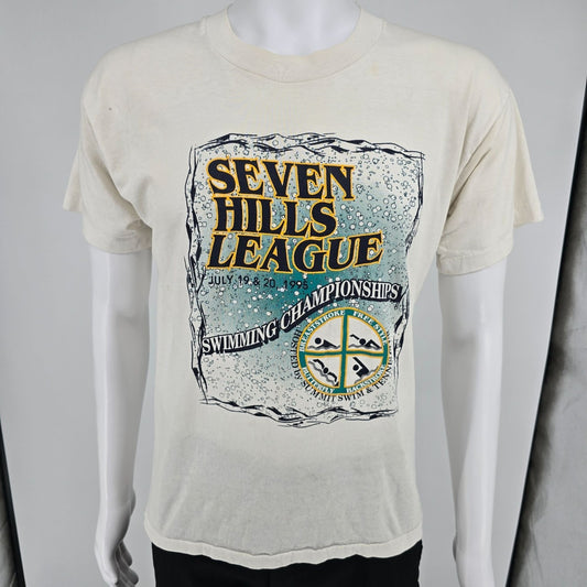 Vintage 1995 Cincinnati Seven Hills League Swimming Championships T-Shirt (L)
