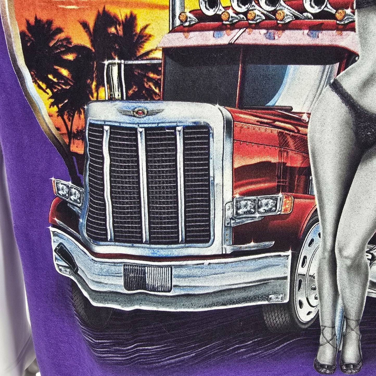 Purple Alstyle Back Graphic "Born to Be Free" Semitruck and Stripper T-Shirt (L)