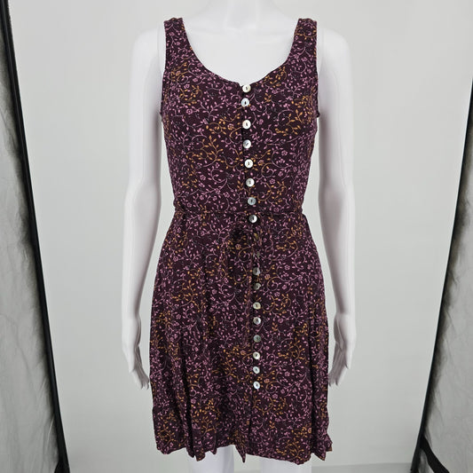Vintage 1990s DBY Purple Floral Rayon Button Front Sleeveless Mini Sundress (S)