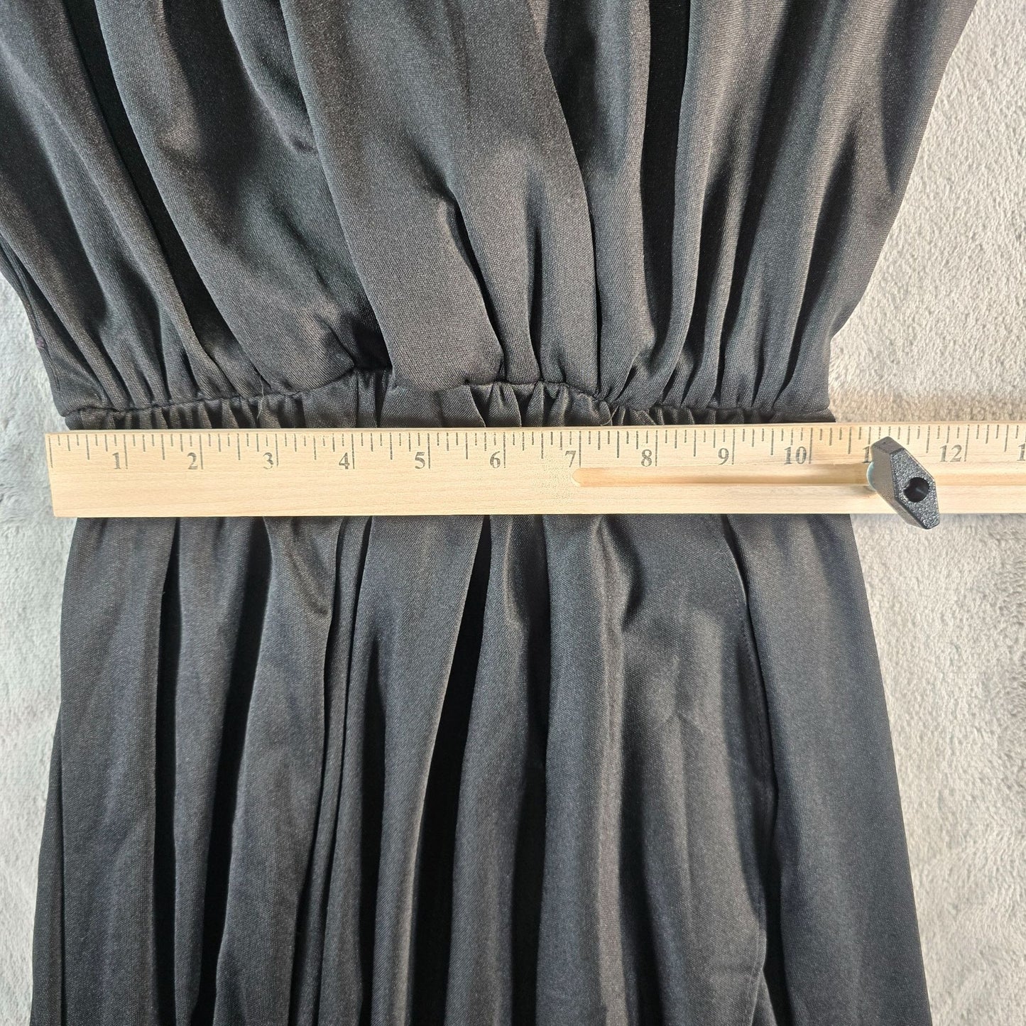 Vintage 1980s Alison Peters Black Long Sleeve Faux Wrap Midi Dress (Small)