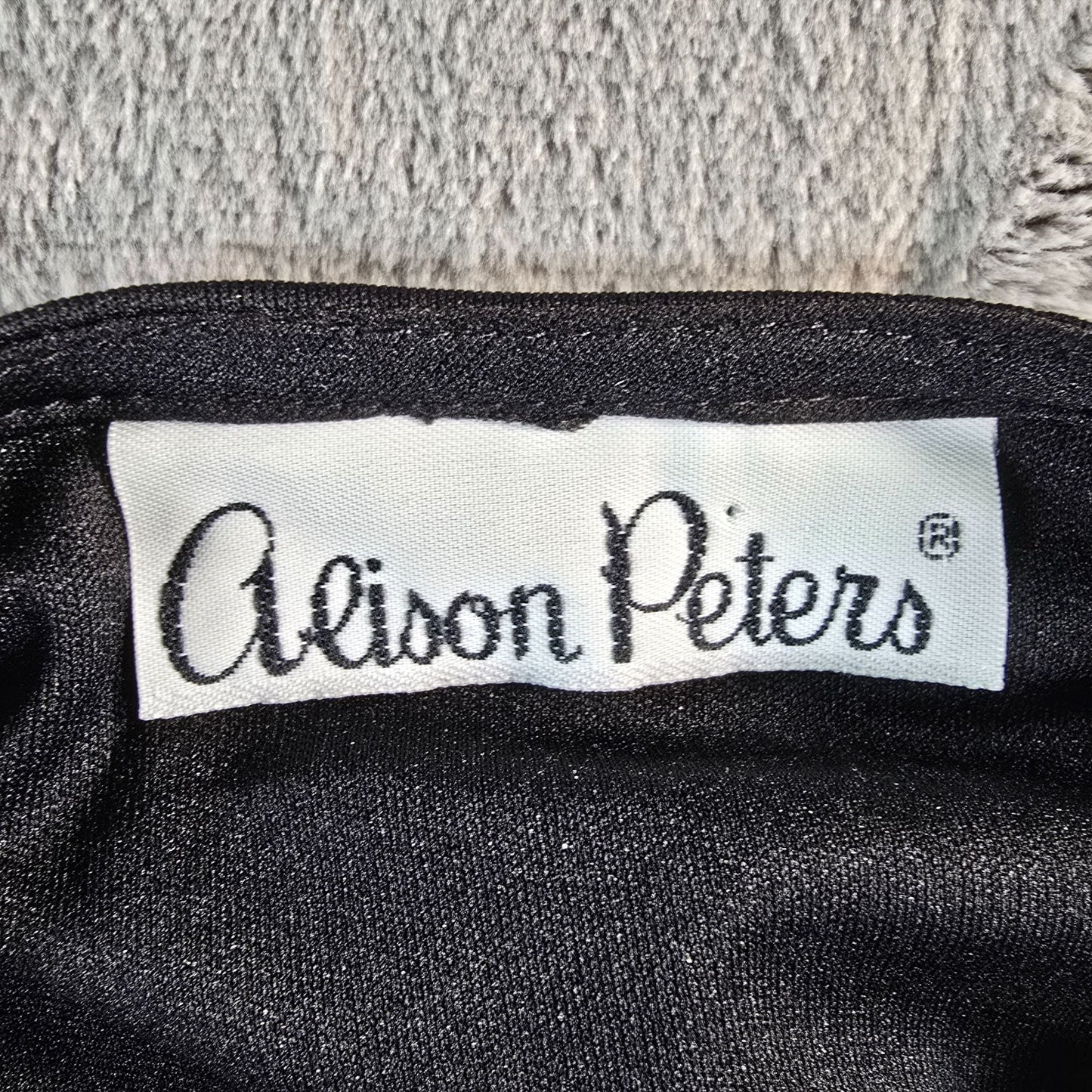 Vintage 1980s Alison Peters Black Long Sleeve Faux Wrap Midi Dress (Small)