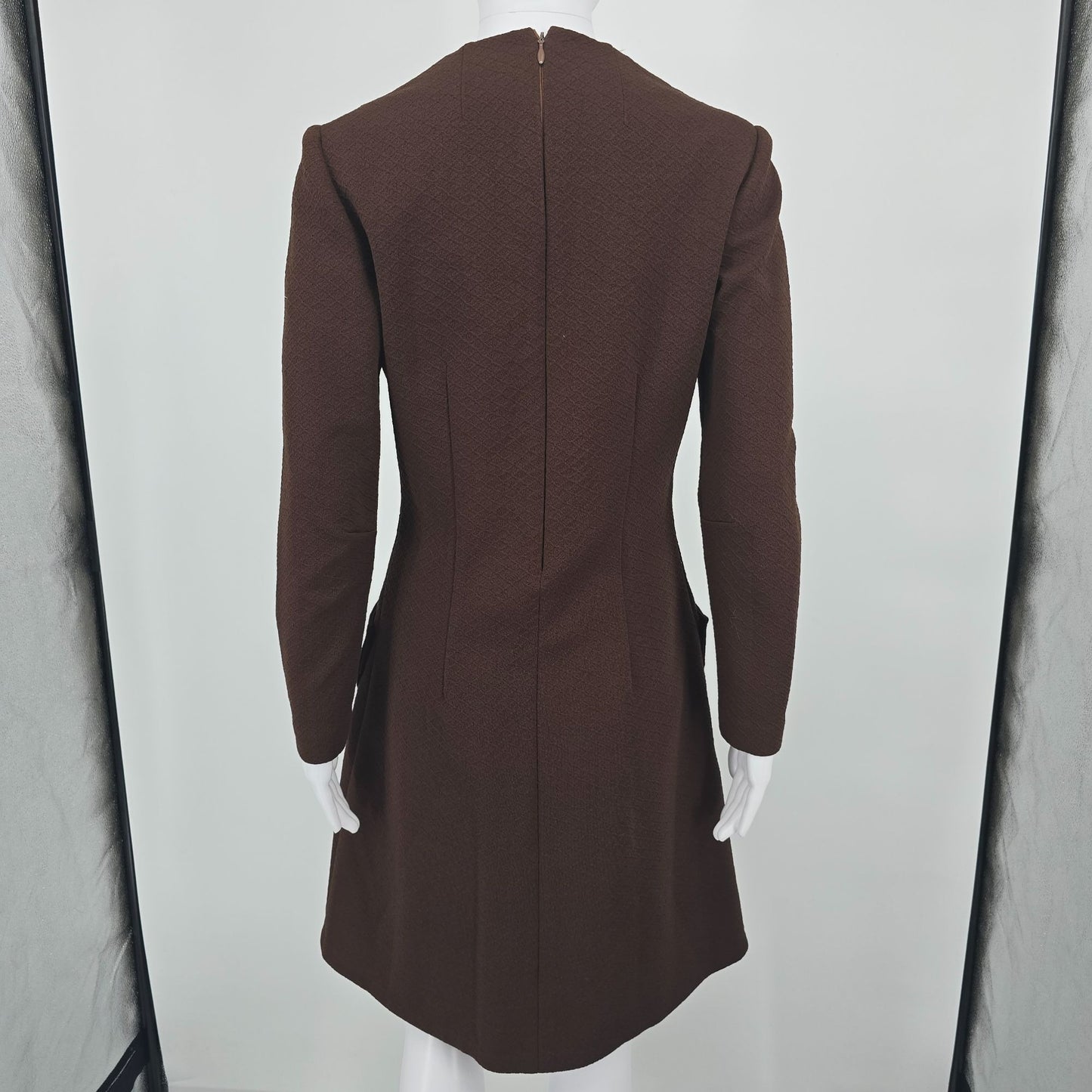Vintage 1960s Chocolate Brown Textured Knit Knee Length A-Line Mod Dress (M)