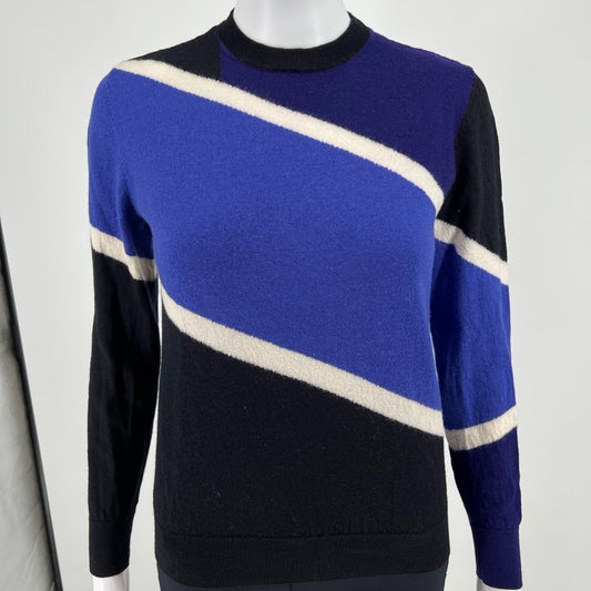 Emporio Armani Blue Color Block Striped Crew Neck Pullover Sweater (Size Small)