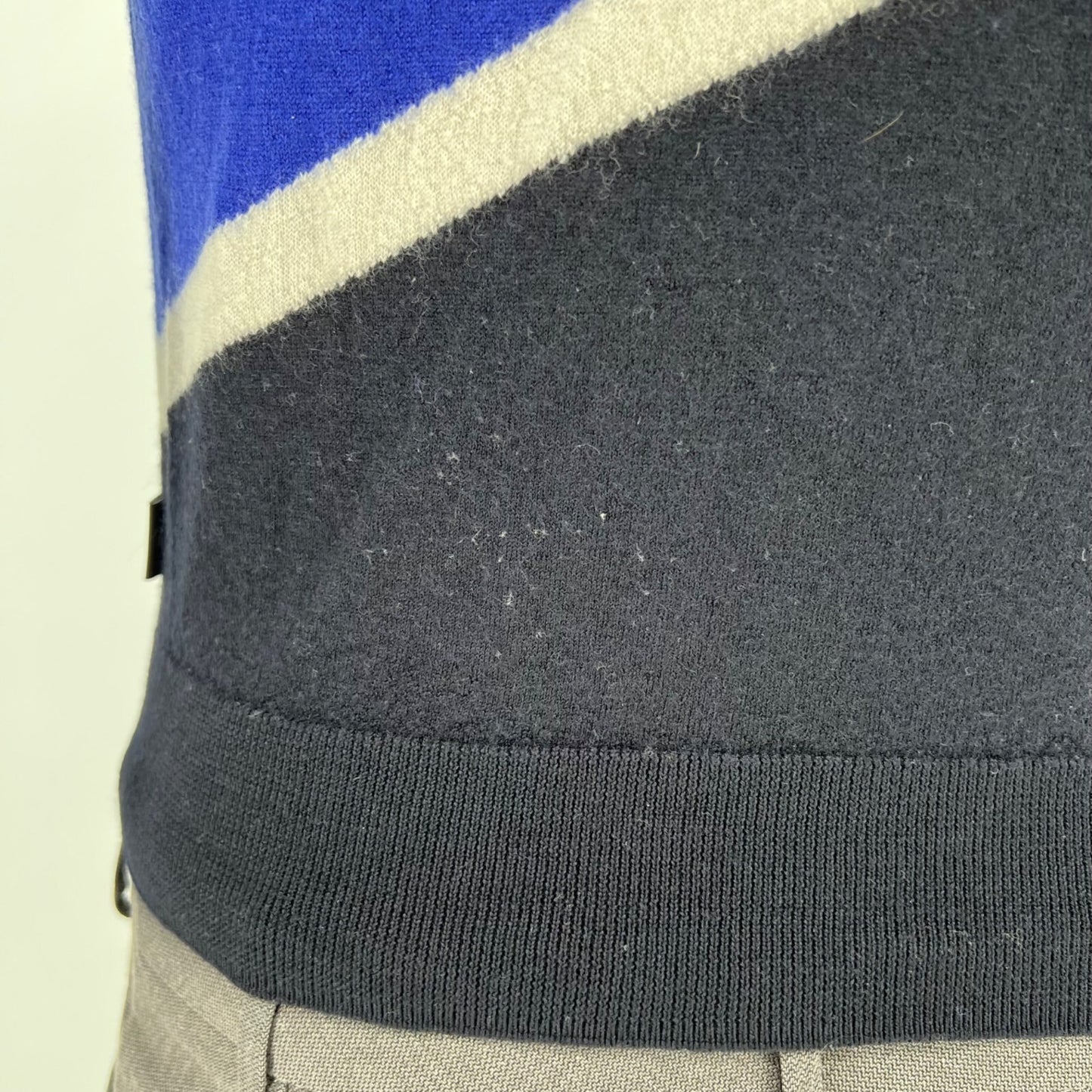 Emporio Armani Blue Color Block Striped Crew Neck Pullover Sweater (Size Small)