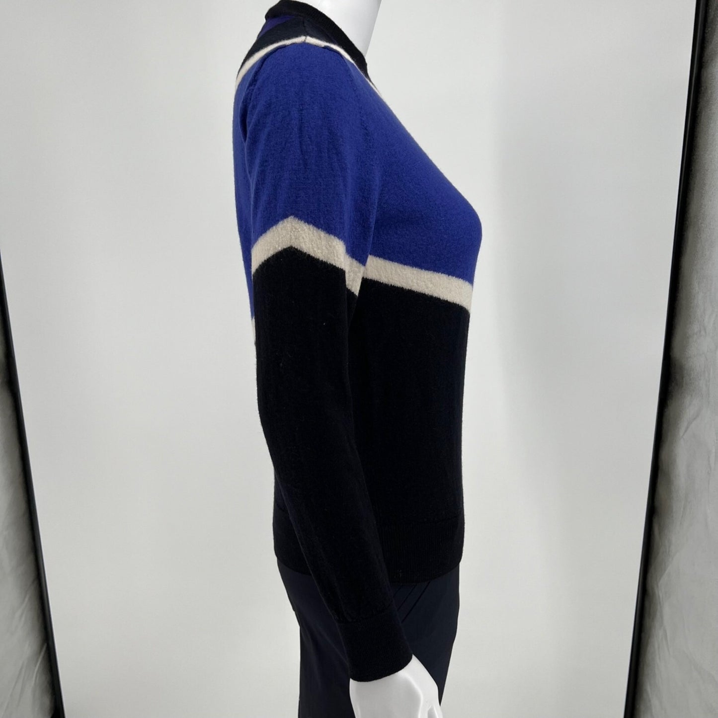 Emporio Armani Blue Color Block Striped Crew Neck Pullover Sweater (Size Small)