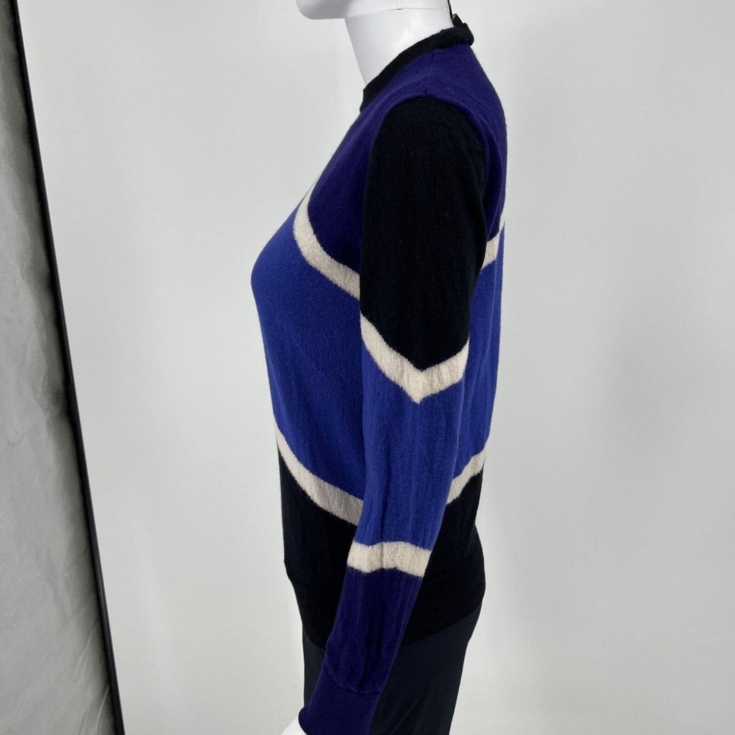 Emporio Armani Blue Color Block Striped Crew Neck Pullover Sweater (Size Small)