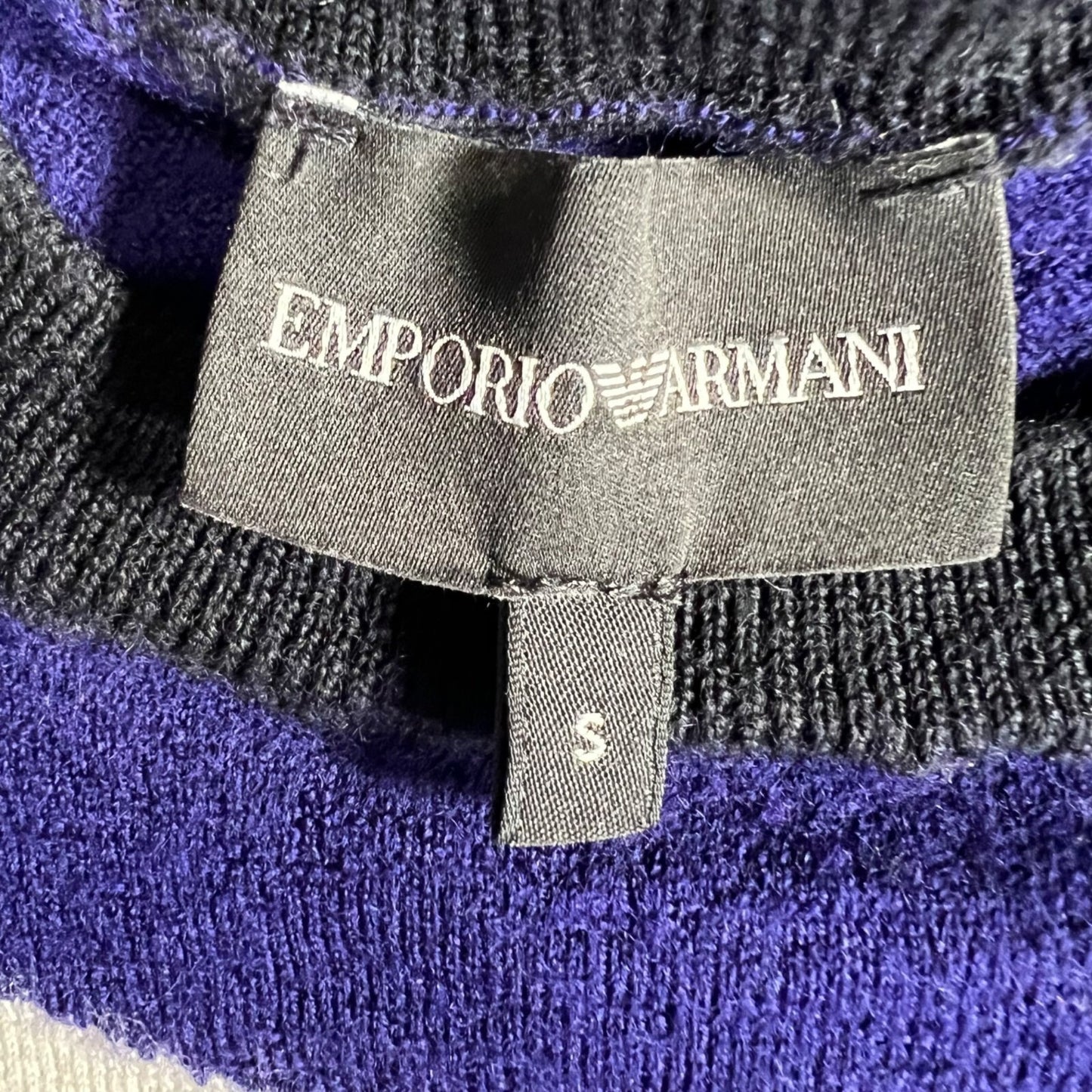 Emporio Armani Blue Color Block Striped Crew Neck Pullover Sweater (Size Small)