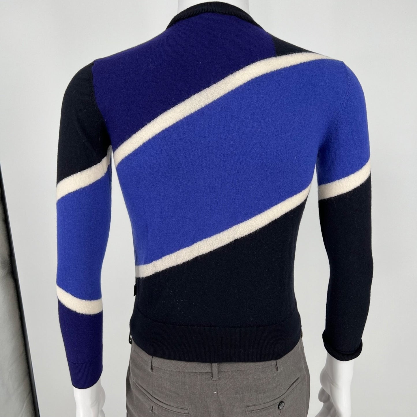 Emporio Armani Blue Color Block Striped Crew Neck Pullover Sweater (Size Small)