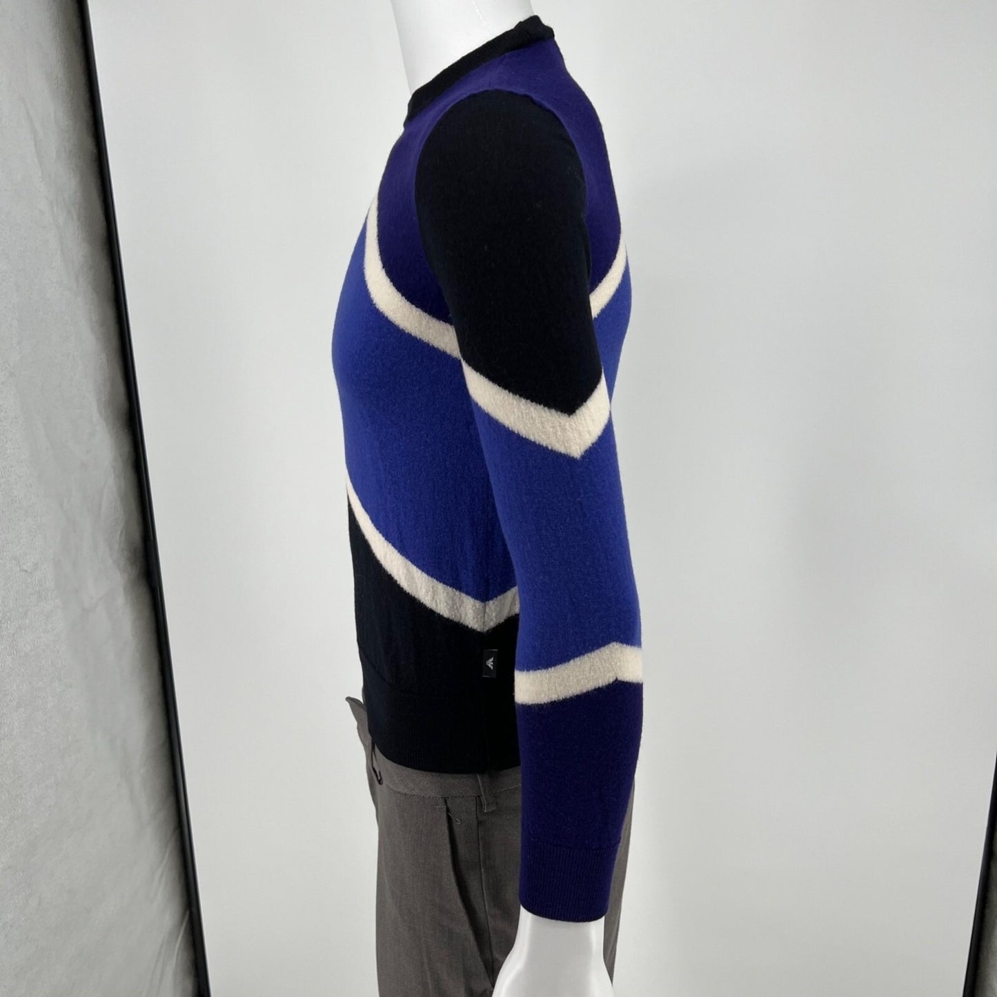 Emporio Armani Blue Color Block Striped Crew Neck Pullover Sweater (Size Small)