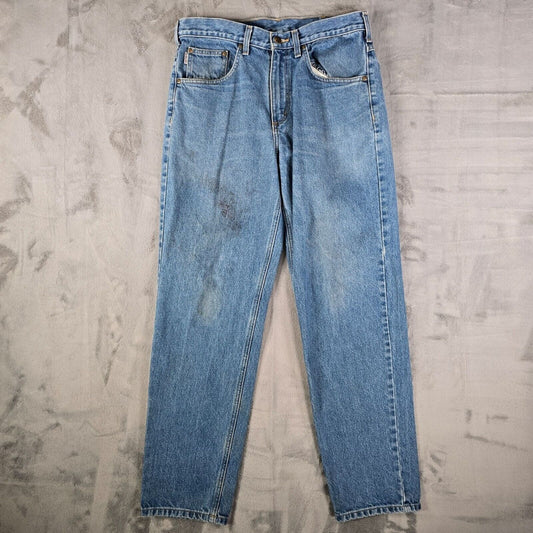 2021 Distressed Carhartt Mens #B17 Relaxed Fit Taper Leg Darkstone Jeans (33x31)