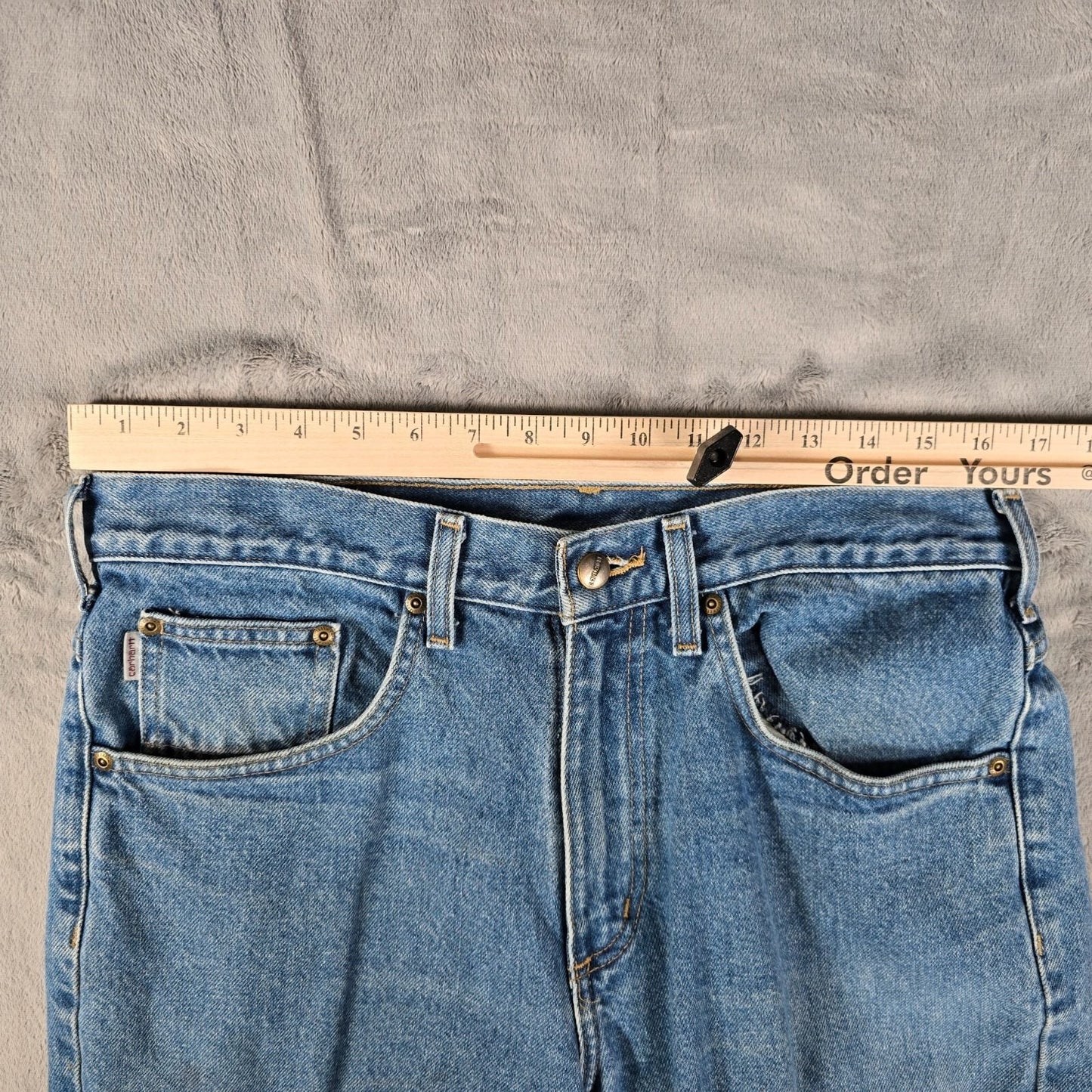 2021 Distressed Carhartt Mens #B17 Relaxed Fit Taper Leg Darkstone Jeans (33x31)