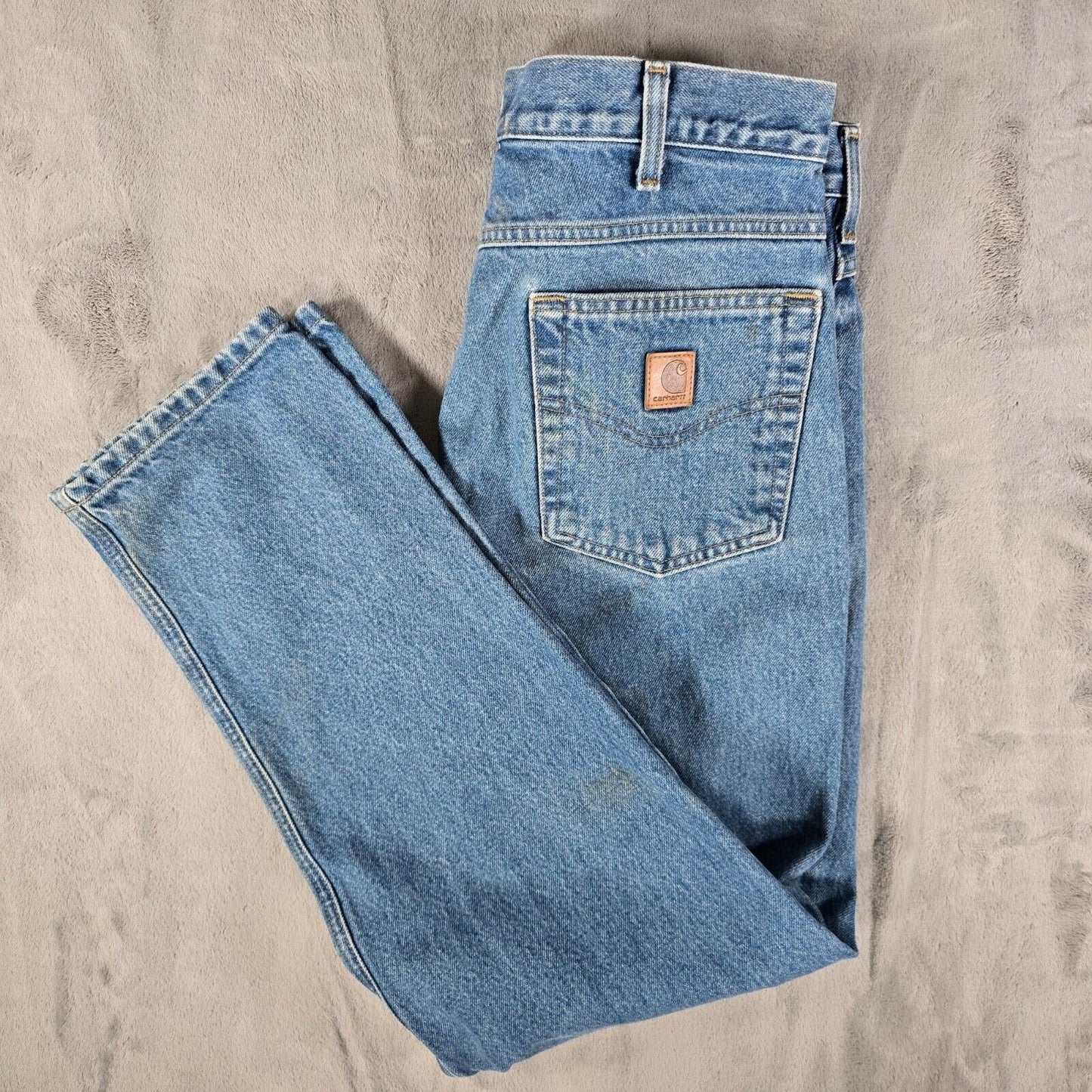 2021 Distressed Carhartt Mens #B17 Relaxed Fit Taper Leg Darkstone Jeans (33x31)