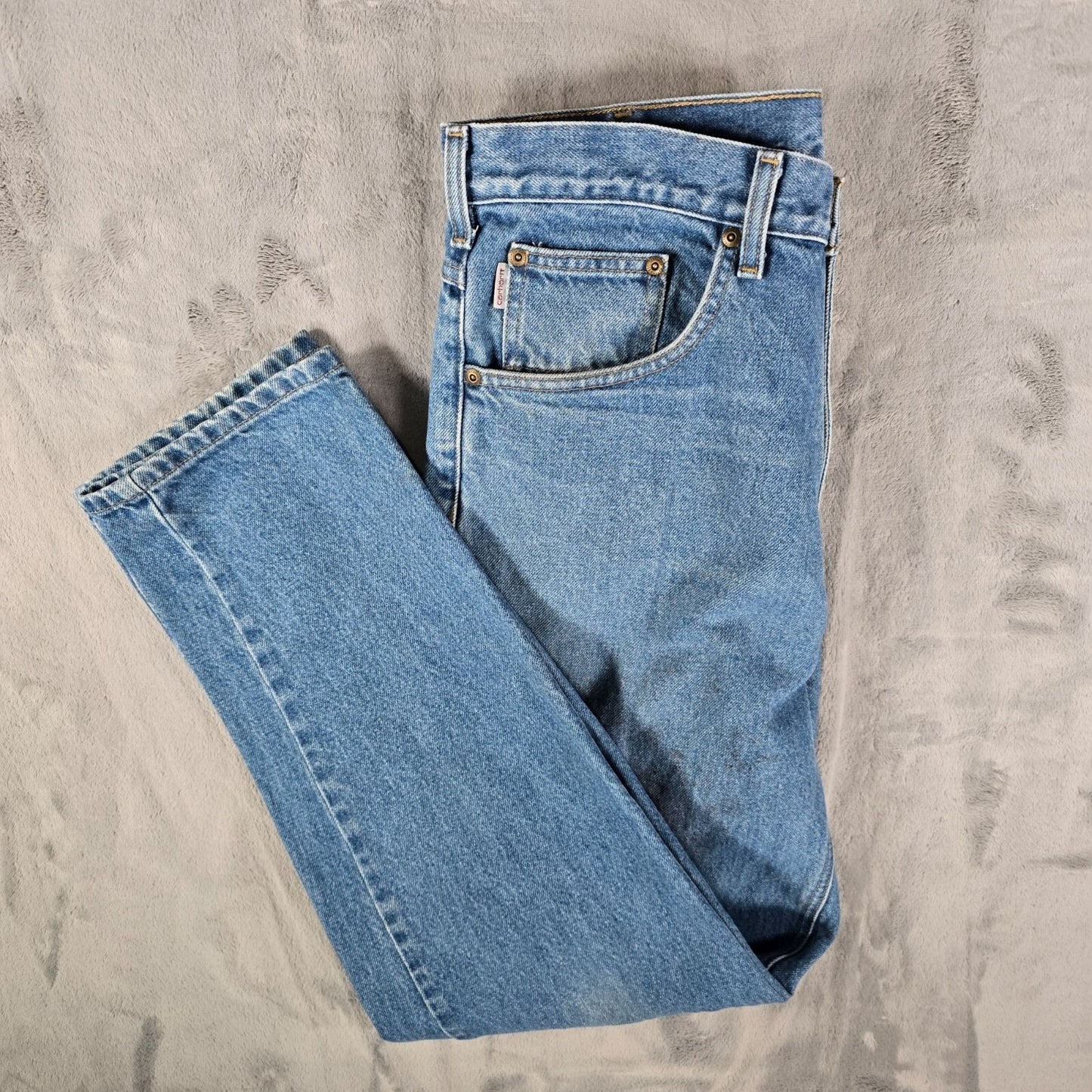 2021 Distressed Carhartt Mens #B17 Relaxed Fit Taper Leg Darkstone Jeans (33x31)