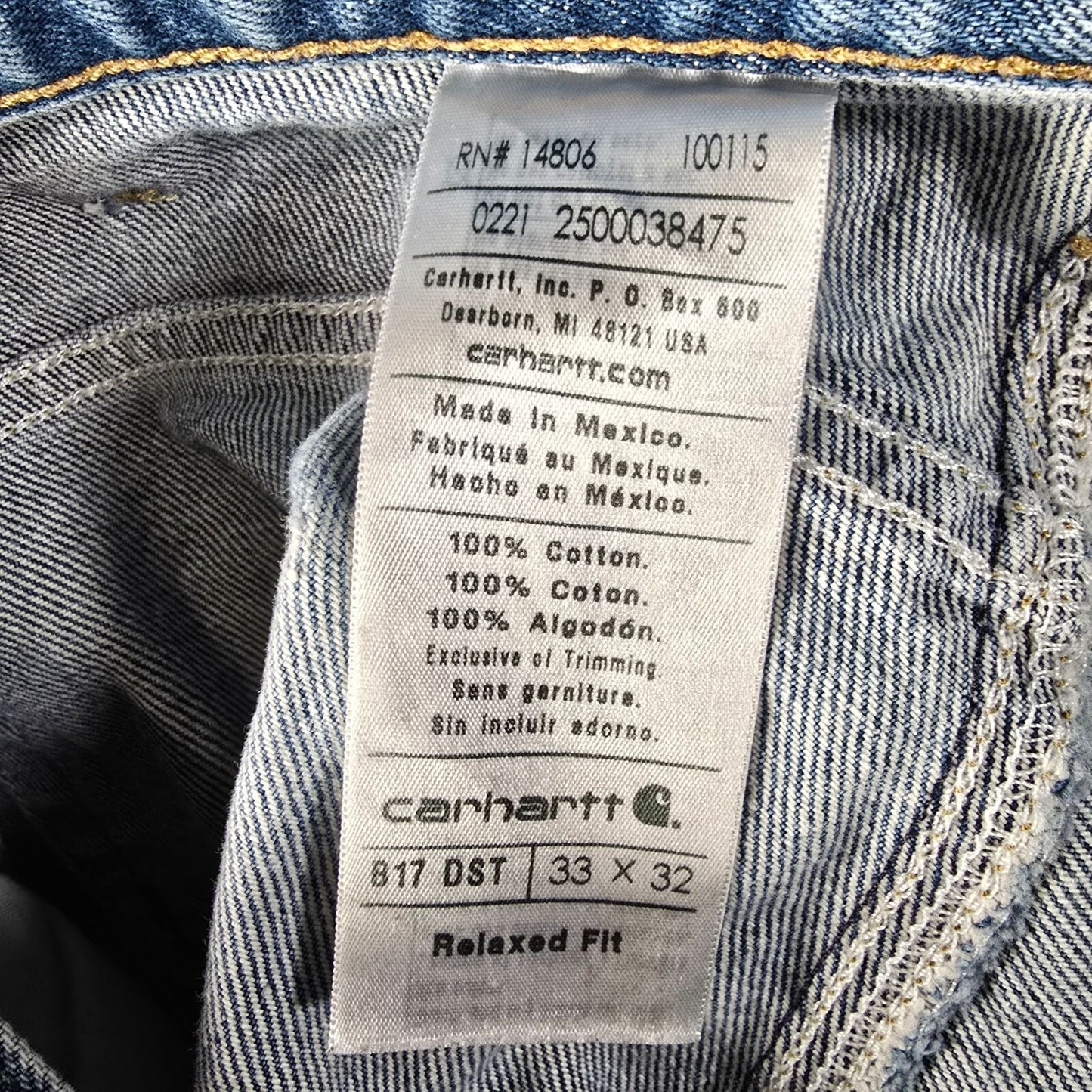 2021 Distressed Carhartt Mens #B17 Relaxed Fit Taper Leg Darkstone Jeans (33x31)