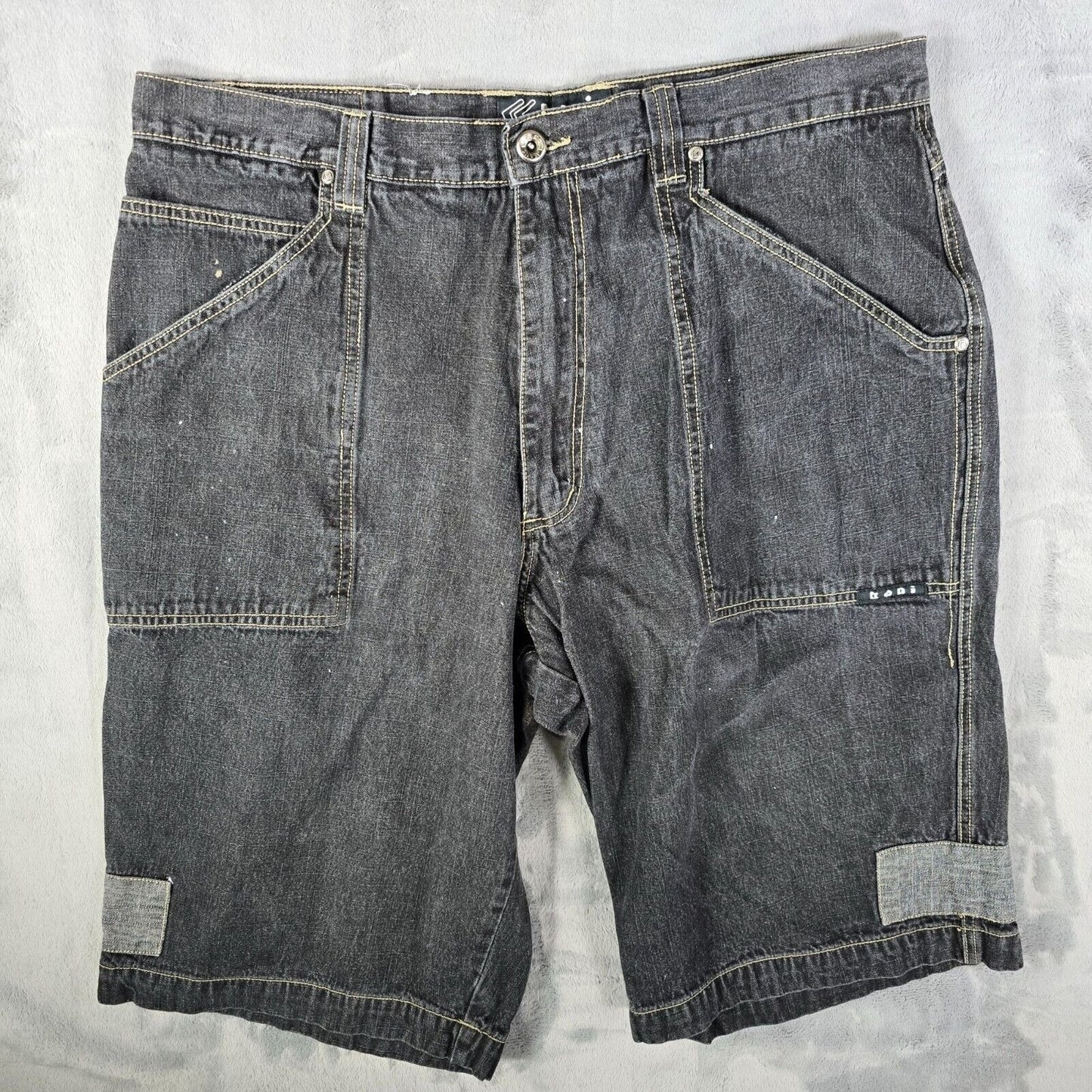 Vintage Y2K Streetwear Karl Kani Mens Baggy Black Denim Jean Shorts (38)