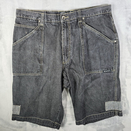 Vintage Y2K Streetwear Karl Kani Mens Baggy Black Denim Jean Shorts (38)