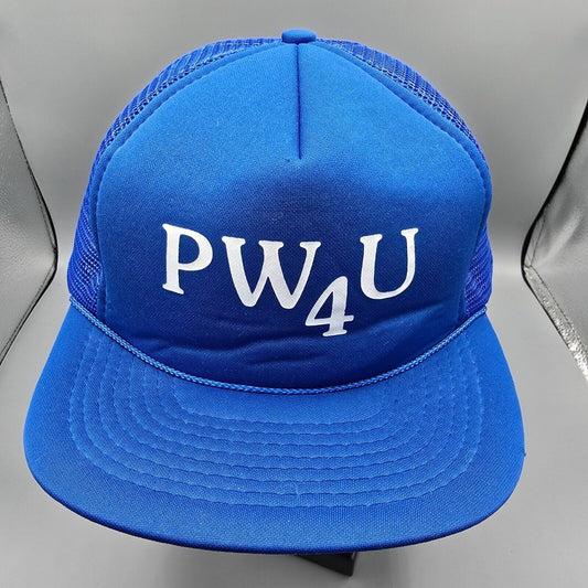 Vintage Distressed PW4U Blue Adjustable Snapback Mesh Crown Trucker Hat