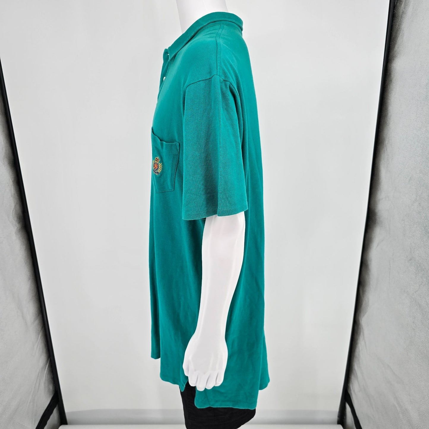 Vintage 1990s Polo Ralph Lauren Made in USA Teal Crest Pocket Polo Shirt (XL)