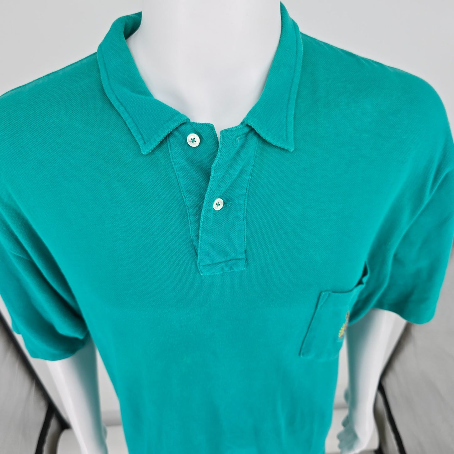 Vintage 1990s Polo Ralph Lauren Made in USA Teal Crest Pocket Polo Shirt (XL)