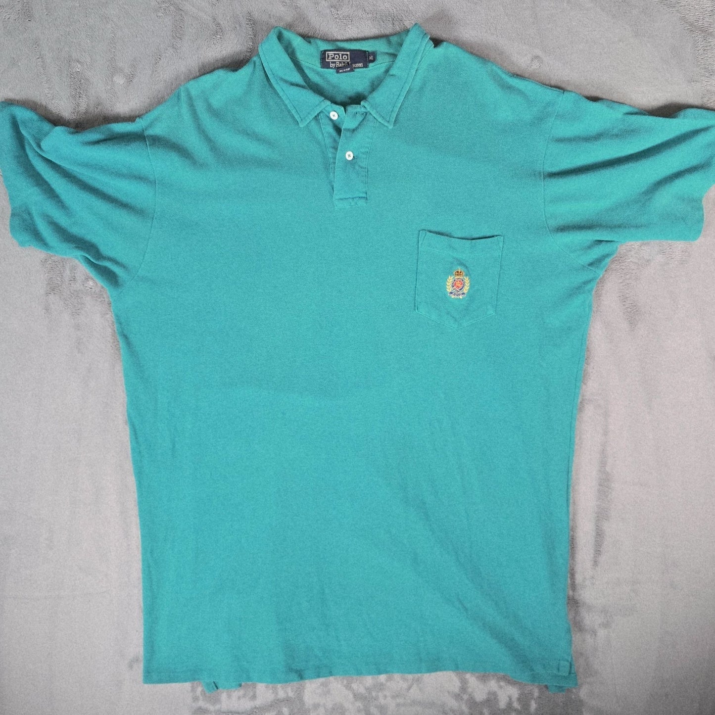 Vintage 1990s Polo Ralph Lauren Made in USA Teal Crest Pocket Polo Shirt (XL)