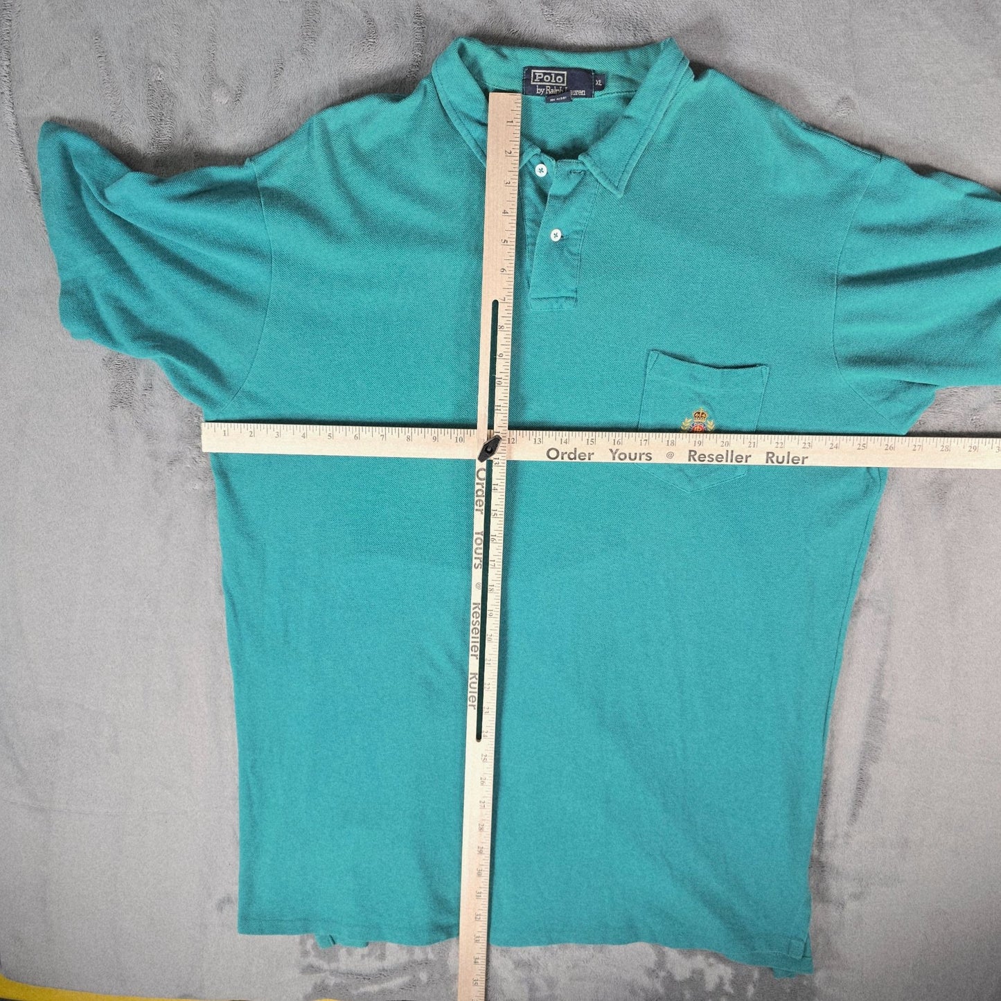Vintage 1990s Polo Ralph Lauren Made in USA Teal Crest Pocket Polo Shirt (XL)