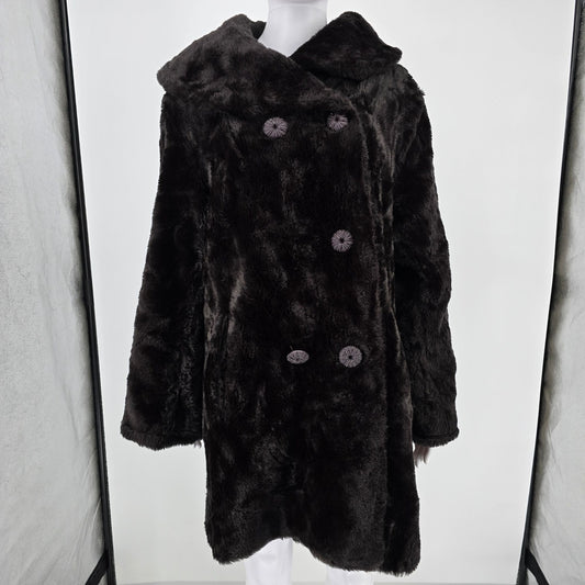 Vintage 1970s Women's Dark Brown Faux Fur Shawl Collar Double-Breasted Coat (S)