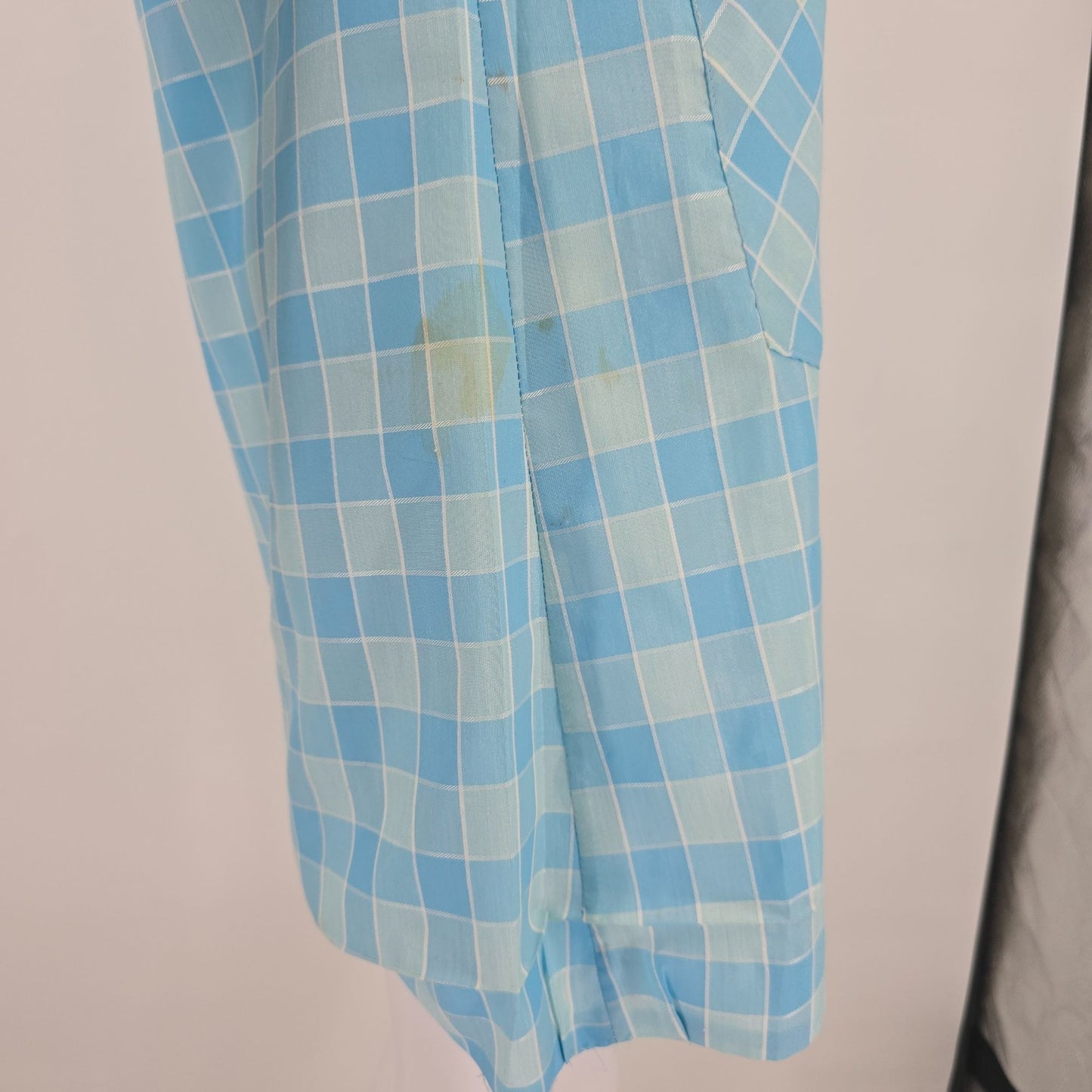 Vintage 1970s Lean on Klopman Blue Windowpane Polycotton Mini Mod Shirtdress (M)
