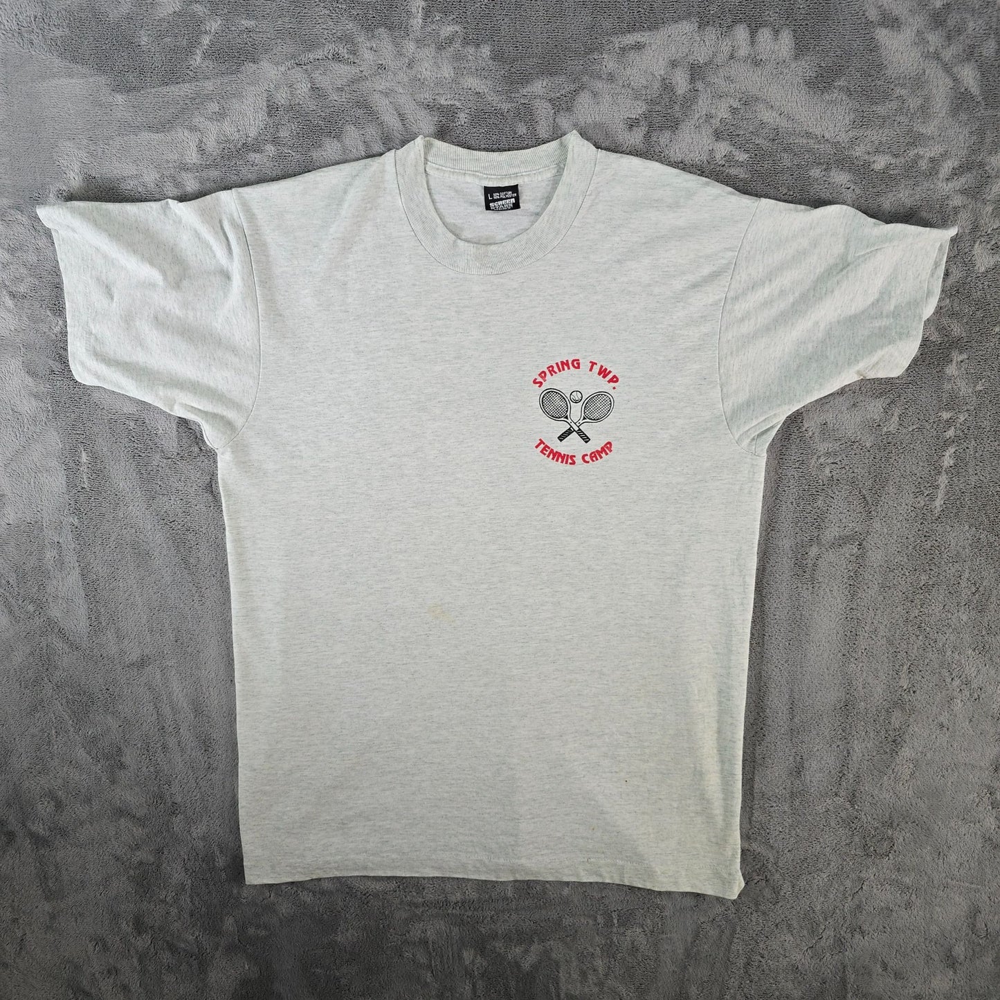 Vintage 1990s Screen Stars Best Heather Gray Spring TWP Tennis Camp T-Shirt (L)