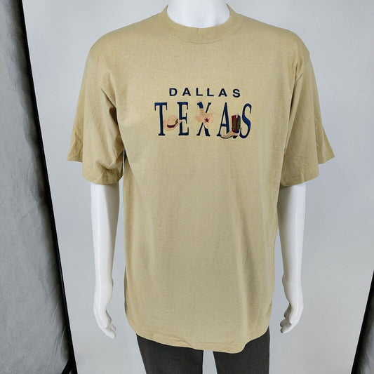 TSC West Heavy Weight Vintage Embroidered Dallas Texas Beige Graphic T-Shirt (L)