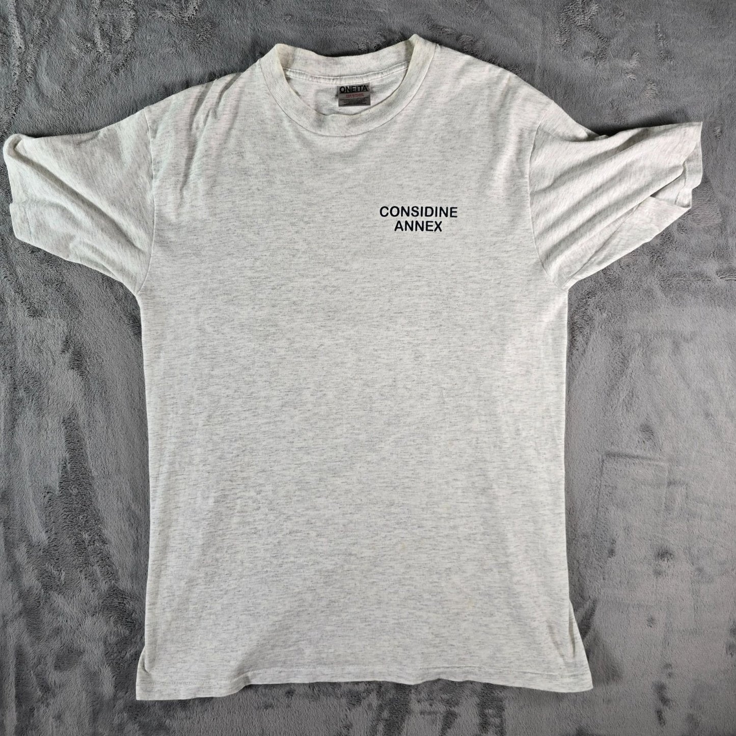 Vintage 1990s Oneita Considine Annex Akron Ohio Gray Single Stitch T-Shirt (M/L)