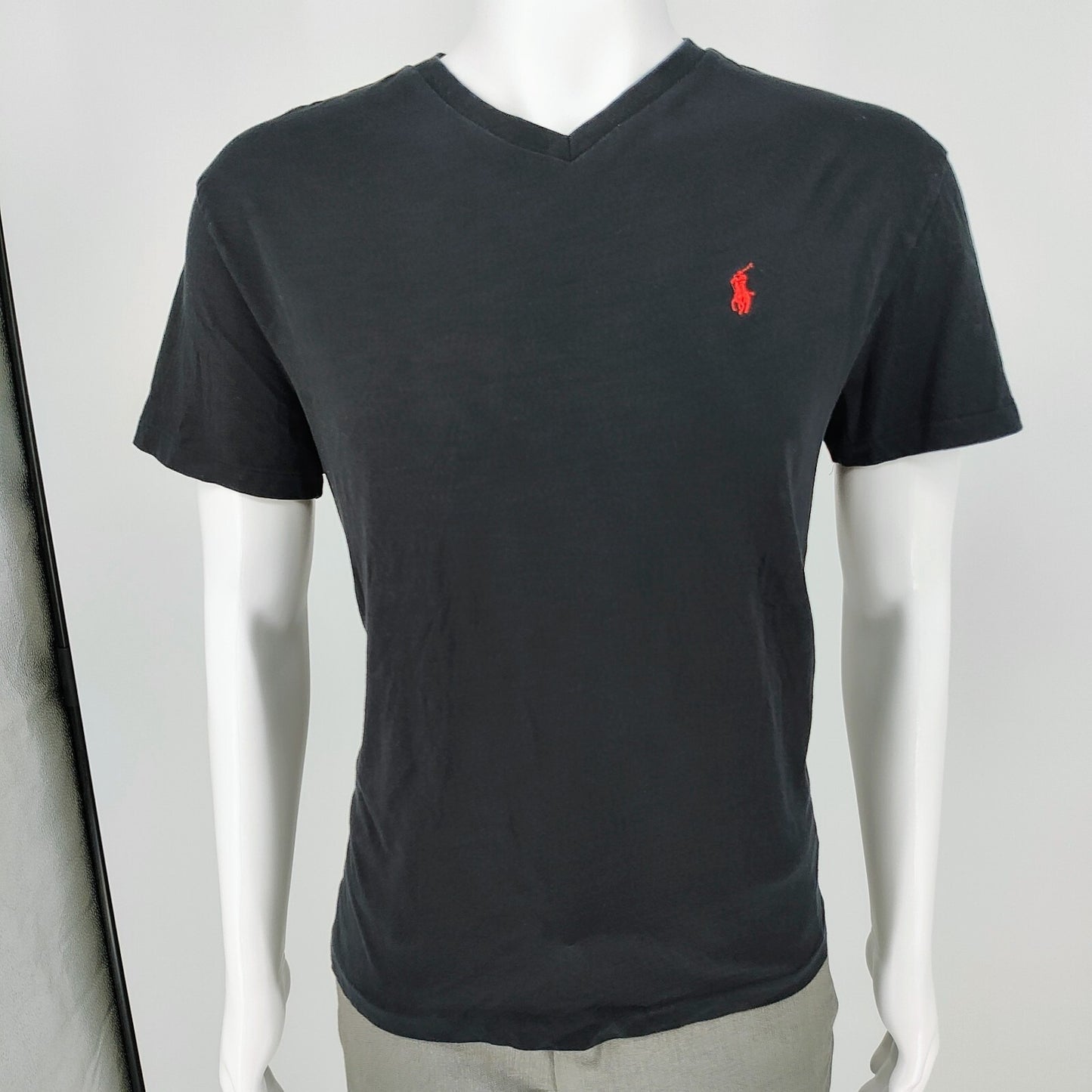 Polo Ralph Lauren Classic Fit Black V-Neck T-Shirt with Red Pony Chest Logo (M)