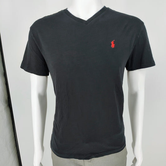 Polo Ralph Lauren Classic Fit Black V-Neck T-Shirt with Red Pony Chest Logo (M)