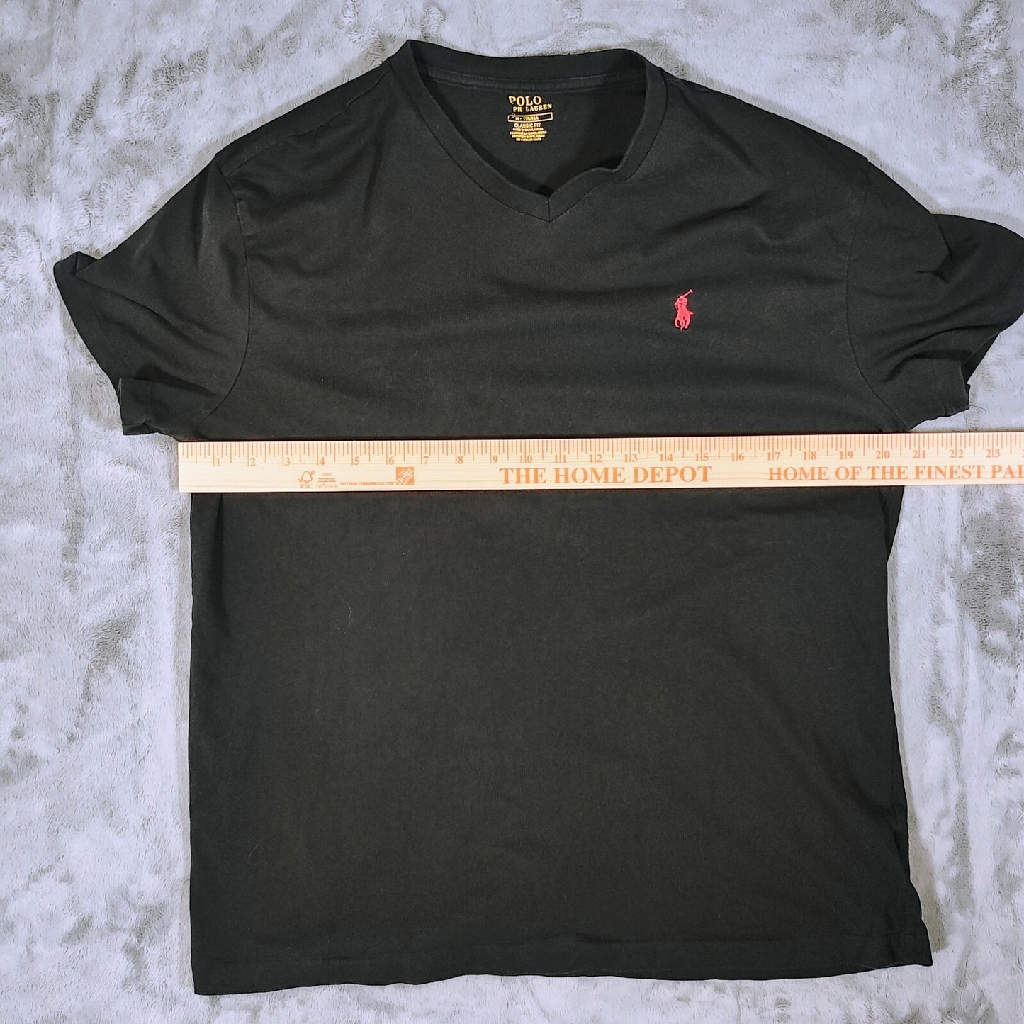 Polo Ralph Lauren Classic Fit Black V-Neck T-Shirt with Red Pony Chest Logo (M)