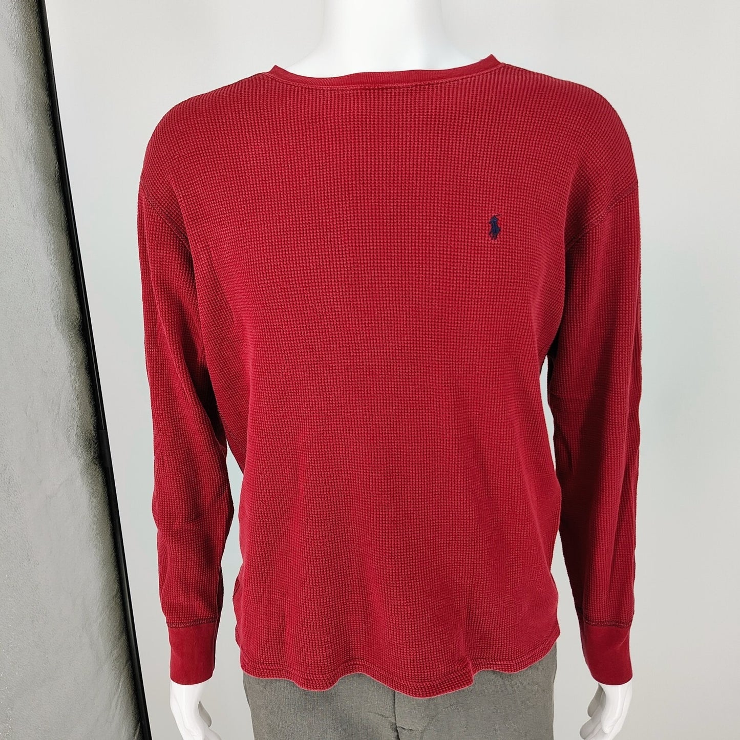 Polo Ralph Lauren Sleepwear Red Waffle Knit Thermal Pajama Logo Shirt (Large)